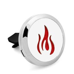 Regular Size (Flame) 30mm Car Aromatherapy Essential Oil Diffuser Stainless Steel Locket Air Freshener with Vent Clip 7 Pads 1 Oil Included