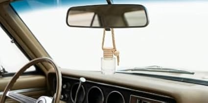 Hanging Car Air Diffuser - Glass and Wood Essential Oil Car Air Freshener - Long Lasting Rearview Mirror Scent - FyrBugg Apothecary, LLC - 10ml (Amber)
