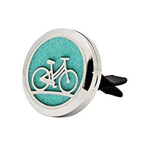 (Bicycle) 30mm Car Aromatherapy Essential Oil Diffuser Stainless Steel Locket Air Freshener with Vent Clip 7 Pads 1 Oil Included