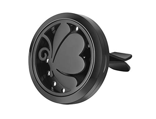 (Black Butterfly) 30mm Car Aromatherapy Essential Oil Diffuser Stainless Steel Locket Air Freshener with Vent Clip 7 Pads 1 Oil Included