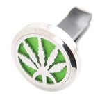 Regular Size (Canibus Leaf) 30mm Car Aromatherapy Essential Oil Diffuser Stainless Steel Locket Air Freshener with Vent Clip 7 Pads 1 Oil Included