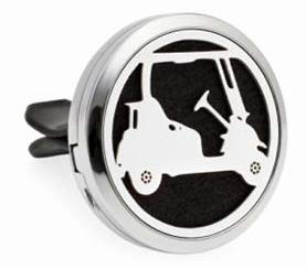 Regular Size (Golf Cart) 30mm Car Aromatherapy Essential Oil Diffuser Stainless Steel Locket Air Freshener with Vent Clip 7 Pads 1 Oil Included