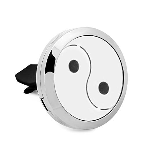 Regular Size (Yin Yang) 30mm Car Aromatherapy Essential Oil Diffuser Stainless Steel Locket Air Freshener with Vent Clip 7 Pads 1 Oil Included