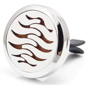 Regular Size (Wave) 30mm Car Aromatherapy Essential Oil Diffuser Stainless Steel Locket Air Freshener with Vent Clip 7 Pads 1 Oil Included