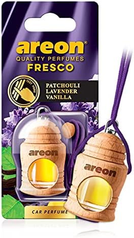 AREON Fresco Hanging Car Air Freshener - Natural & Woody Scent, 40-50 Days Long-Lasting Fragrance - Diffuser in Wood Pendant Housing - Automotive Accessories & Essentials - Patchouli Lavender Vanilla
