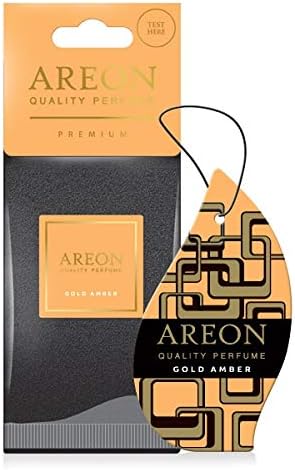 Areon Premium Quality Perfume/Cologne Cardboard Car & Home Air Freshener, Gold Amber (Pack of 3)