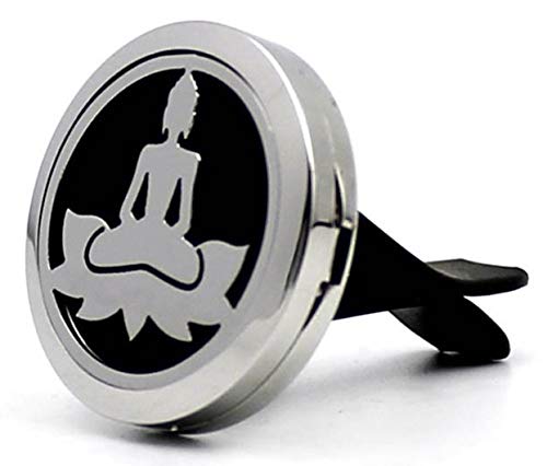 (Meditation) 30mm Car Aromatherapy Essential Oil Diffuser Stainless Steel Locket Air Freshener with Vent Clip 7 Pads 1 Oil Included