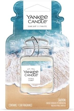 Yankee Candle Car Air Fresheners, Hanging Car Jar Ultimate, Neutralizes Odors Up To 30 Days, Sun & Sand, 0.96 OZ (Pack of 6)
