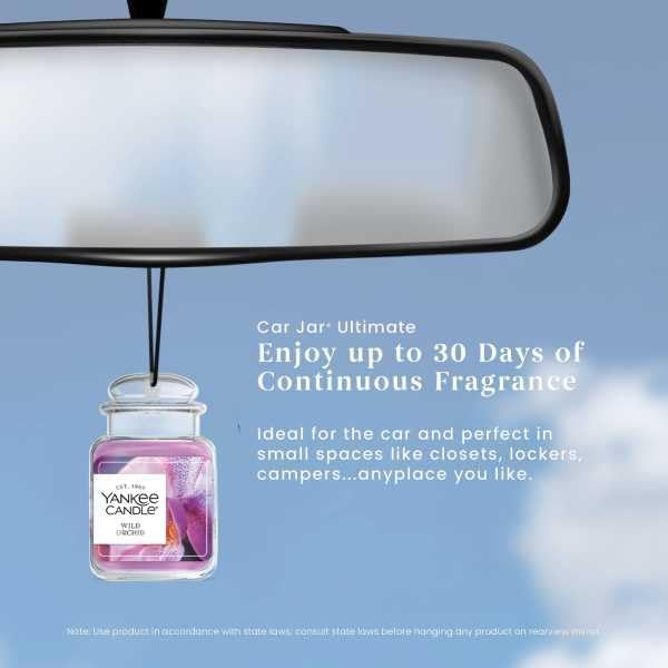 Yankee Candle Car Jar Ultimate, Wild Orchid Scent, Hanging Odor Neutralizing Air Freshener for Vehicles and Small Spaces, Long Lasting Fragrance up to 30 Days, 0.96 OZ (Pack of 4)