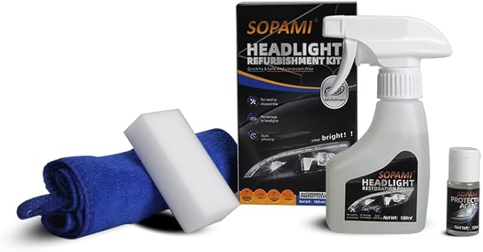 SOPAMI Automotive Headlight Restoration Kit Oxidized and Yellowed Automotive Headlamps Blurring Enhanced Crystallization Coating Refurbisher,Maximum Gloss & Shine – Extremely Hydrophobic