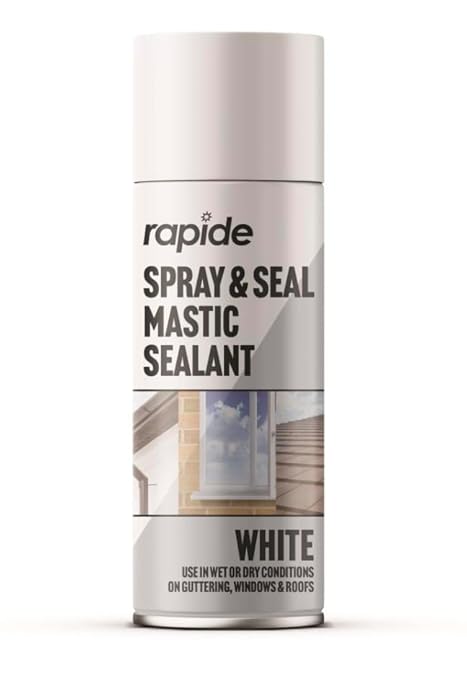 Rapide Spray & Seal Mastic Sealant White 400ml, Adheres to Metal, Plastic, Wood, Stone, and More, offering Versatile use.