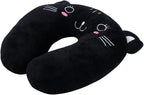 Travel Pillow for Kids, Cute Animal Neck Pillow Support U Shaped Cushion Plush Soft Rest Reading Pillows Sleeping Pillows for Airplane Train Car (Color:Black cat)