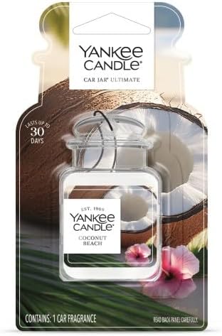Yankee Candle Car Jar Ultimate, Coconut Beach, Hanging Automotive Air Freshener Odor Neutralizer for Long Lasting Tropical Scent in Vehicles and Small Spaces, 0.96 Ounce (Pack of 3)