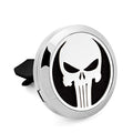 Regular Size (Punisher) 30mm Car Aromatherapy Essential Oil Diffuser Stainless Steel Locket Air Freshener with Vent Clip 7 Pads 1 Oil Included