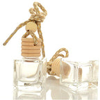 4Pcs/Pack,10ml Car Hanging Perfume Air Freshener Diffuser,Refillable Essential Oil Pendant Perfume Vials,Thick Square Clear Glass Container With Wooden Caps & Hanging String,FREE Funnel,Dropper