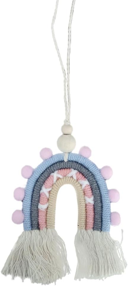 Boho Macrame Rainbow Car Charm, Handmade Car Rear View Mirror Charm, Car Air Freshener Decoration Pendant, Car Mirror Hanging Accessories, Essential Oil Diffuser for Car Interior (Style Two)