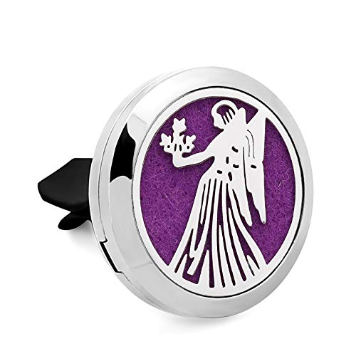 Regular Size (Angel) 30mm Car Aromatherapy Essential Oil Diffuser Stainless Steel Locket Air Freshener with Vent Clip 7 Pads 1 Oil Included