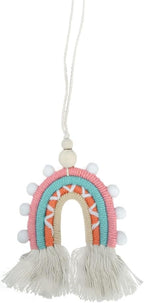 Boho Macrame Rainbow Car Charm, Handmade Car Rear View Mirror Charm, Car Air Freshener Decoration Pendant, Car Mirror Hanging Accessories, Essential Oil Diffuser for Car Interior (Style Three)