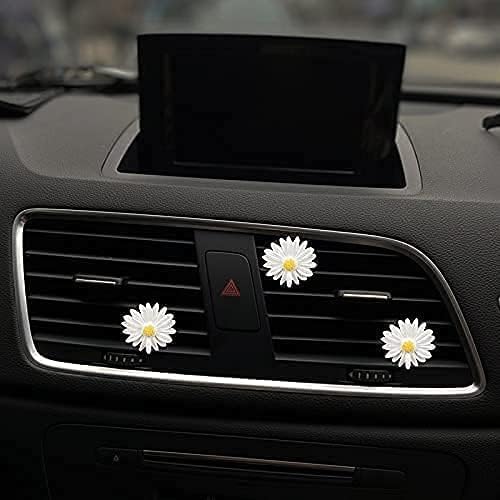 3 Pcs White Cute Daisies Car Clip, Flowers Car Charm Air Vent Accessories Cute Automotive Interior Trim Decorations Gift for Girls & Women Car Interior Accessories,Automotive Air Fresheners
