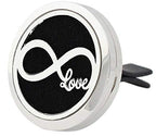 (Infinite Love) 30mm Car Aromatherapy Essential Oil Diffuser Stainless Steel Locket Air Freshener with Vent Clip 7 Pads 1 Oil Included