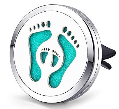 Regular Size (Feet Little Feet) 30mm Car Aromatherapy Essential Oil Diffuser Stainless Steel Locket Air Freshener with Vent Clip 7 Pads 1 Oil Included