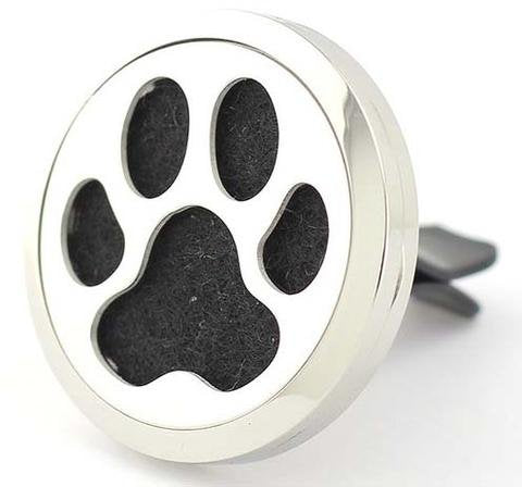 (Paw) 30mm Car Aromatherapy Essential Oil Diffuse Stainless Steel Locket Air Freshener with Vent Clip 7 Pads 1 Oil Included