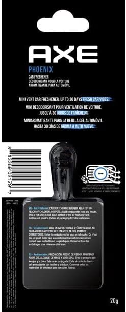AXE Air Freshener Mini Vent Clip, Odor Eliminator, Air Purifier Provides A Long Lasting Scent (0.7 Fl Oz (Pack of 4), Phoenix)
