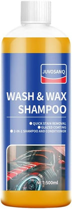 Car Wash & Wax Shampoo, 2-in-1 Liquid Car Shampoo and Conditioner, Enzyme Active Stain Remover with Glazed Coating, Phosphate-Free for Car/Motorcycle Exterior, 500ml/16.9oz
