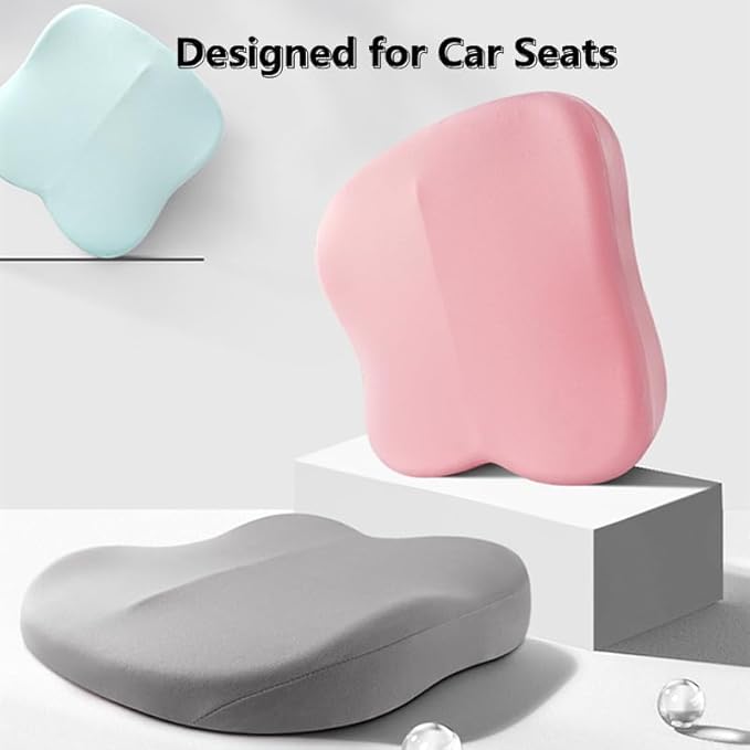 Adult Car Booster Seat Cushion, Car Seat Driver Height Boost Mat Memory Foam Car Seat Cushions Pad Improve Driving View Non-Slip 3D Office Chair Cushion Pressure Relief (Pink)