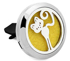 Regular Size (Skinny Kitty) 30mm Car Aromatherapy Essential Oil Diffuser Stainless Steel Locket Air Freshener with Vent Clip 7 Pads 1 Oil Included