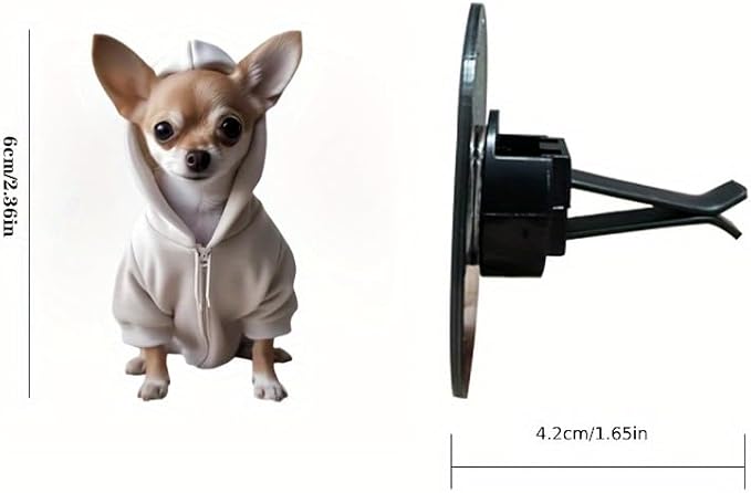Cartoon Chihuahua Hoodie 2D Acrylic Car Air Vent Freshener – Solid Scented Decoration for AC Vents, Cute Dog Hoodie Design, Long-Lasting Fragrance, Fun Car Accessory