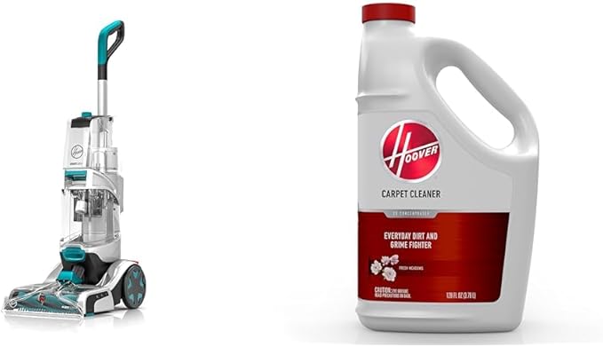 Hoover SmartWash+ Automatic Carpet Cleaner, Upright Shampooer, FH52000 + Hoover Everyday Solution, Deep Cleaning Carpet Shampoo, 128 oz Formula, AH30932