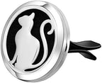 Wild Essentials Pretty Kitty Cat Essential Oil Car Vent Diffuser, Stainless Steel Locket Pendant with 12 Color Refill Pads, Customizable Color Changing Air Freshener for Aromatherapy