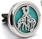 (Giraffes) 30mm Car Aromatherapy Essential Oil Diffuse Stainless Steel Locket Air Freshener with Vent Clip 7 Pads 1 Oil Included