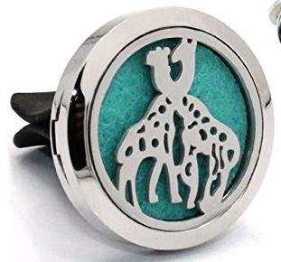 (Giraffes) 30mm Car Aromatherapy Essential Oil Diffuse Stainless Steel Locket Air Freshener with Vent Clip 7 Pads 1 Oil Included