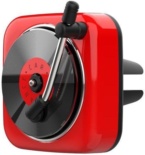 Car Air Freshener in Retro Record Player Design, CD Decorative Diffuser with Rotating Mechanism, Vintage-Inspired Aroma Diffuser for Car Vent (Red)