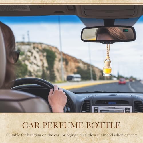 Zubebe 500 Pcs Hanging Car Diffuser Bottles Bulk, 5 Styles Empty Glass Refillable Air Freshener Bottles with Wooden Cap for Perfume Essential Oils Fragrance Aromatherapy Ornament, 8ml 10ml