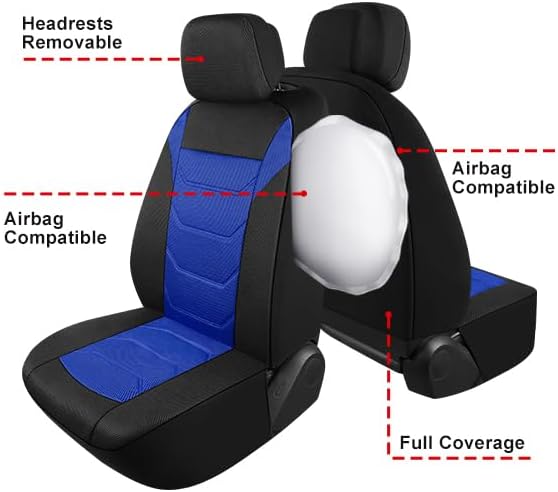 3D Air Mesh Car Seat Cover Full Set Washable and Breathable Premium Cloth Automotive Vehicle Seat Covers for Cars Interior, Universal Fit for Most Cars, Sedan, Truck, SUV(Black/Blue)