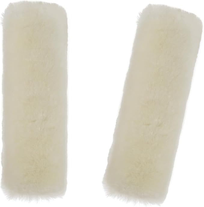 Soft & Cozy Australian Sheepskin Car Seat Belt Covers,2 Pack Fluffy Seatbelt Pads, Genunie Sheepskin Fur Shoulder Straps Cushions for Adults Kids Women and Men (Beige White)