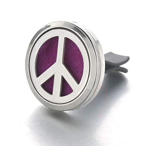 (Peace) 30mm Car Aromatherapy Essential Oil Diffuser Stainless Steel Locket Air Freshener with Vent Clip 7 Pads 1 Oil Included