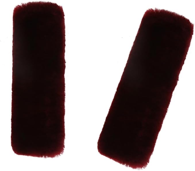 Soft & Cozy Australian Sheepskin Car Seat Belt Covers,2 Pack Fluffy Seatbelt Pads, Genunie Sheepskin Fur Shoulder Straps Cushions for Adults Kids Women and Men (Wine Red)