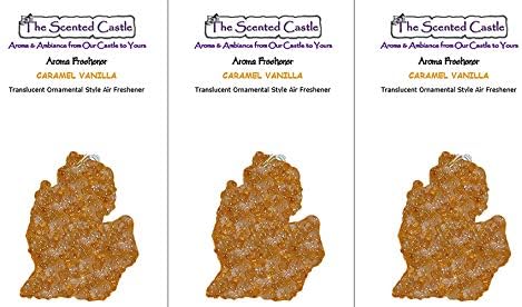 3 Pack Caramel Vanilla Scented Michigan Shape Car Air Fresheners