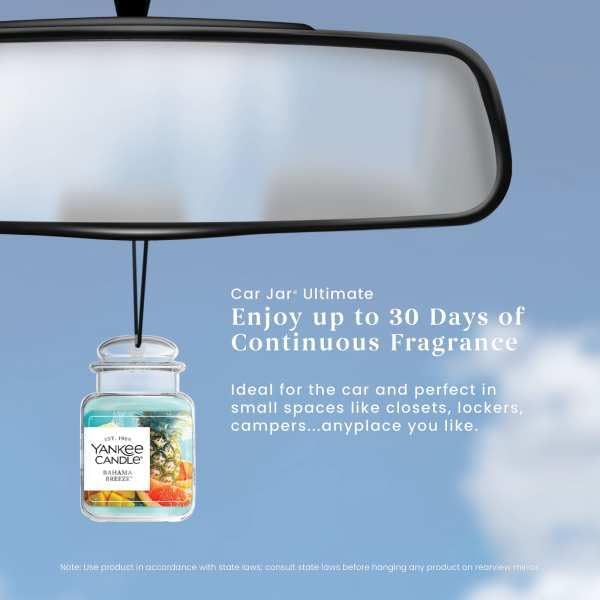 Yankee Candle Car Jar Ultimate, Bahama Breeze, Hanging Auto Air Freshener Odor Neutralizer for Long Lasting Tropical Scent in Cars and Small Spaces, 0.96 Ounce (Pack of 2)