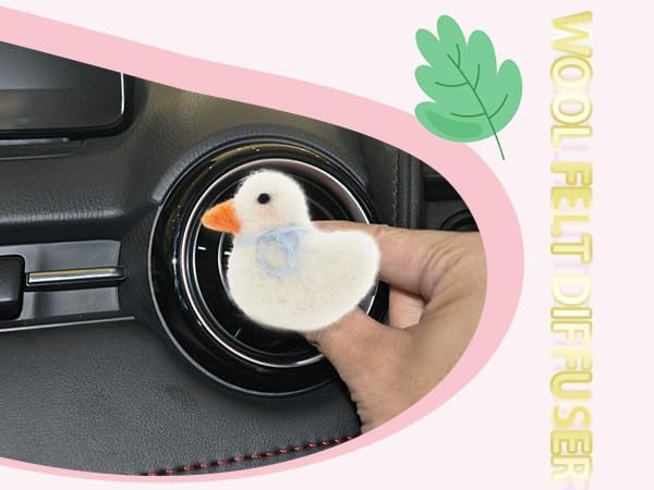 Duck Car Accessories,Wool Felt Car Air Freshener Vent Clips,Refillable Essential Oil Aroma Diffuser,White Duck Decor for Women Teens