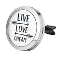 Regular Size (Live Love Dream) 30mm Car Aromatherapy Essential Oil Diffuse Stainless Steel Locket Air Freshener with Vent Clip 7 Pads 1 Oil..