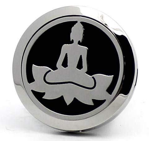 (Meditation) 30mm Car Aromatherapy Essential Oil Diffuser Stainless Steel Locket Air Freshener with Vent Clip 7 Pads 1 Oil Included