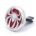 (Spider) 30mm Car Aromatherapy Essential Oil Diffuse Stainless Steel Locket Air Freshener with Vent Clip 7 Pads 1 Oil Included