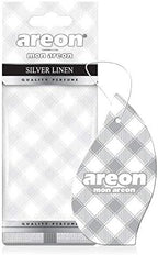 AREON MON MA39 Hanging Best Car Air Freshener Silver Linen Scent, Paper Hanging Ornaments, Long Lasting Scent for Car or Home 12 Pack