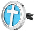 (Cross) 30mm Car Aromatherapy Essential Oil Diffuser Stainless Steel Locket Air Freshener with Vent Clip 7 Pads 1 Oil Included
