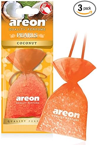 AREON Pearls I Car & Home Hanging Air Freshener I Quality Perfume I Coconut (Pack of 3)